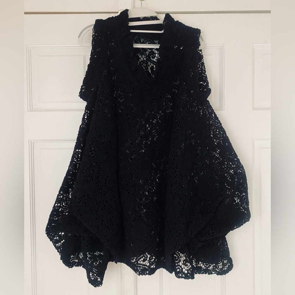 Black Crochet Knit Mini Dress